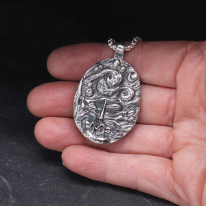 Starry Night oval sterling silver pendant necklace
