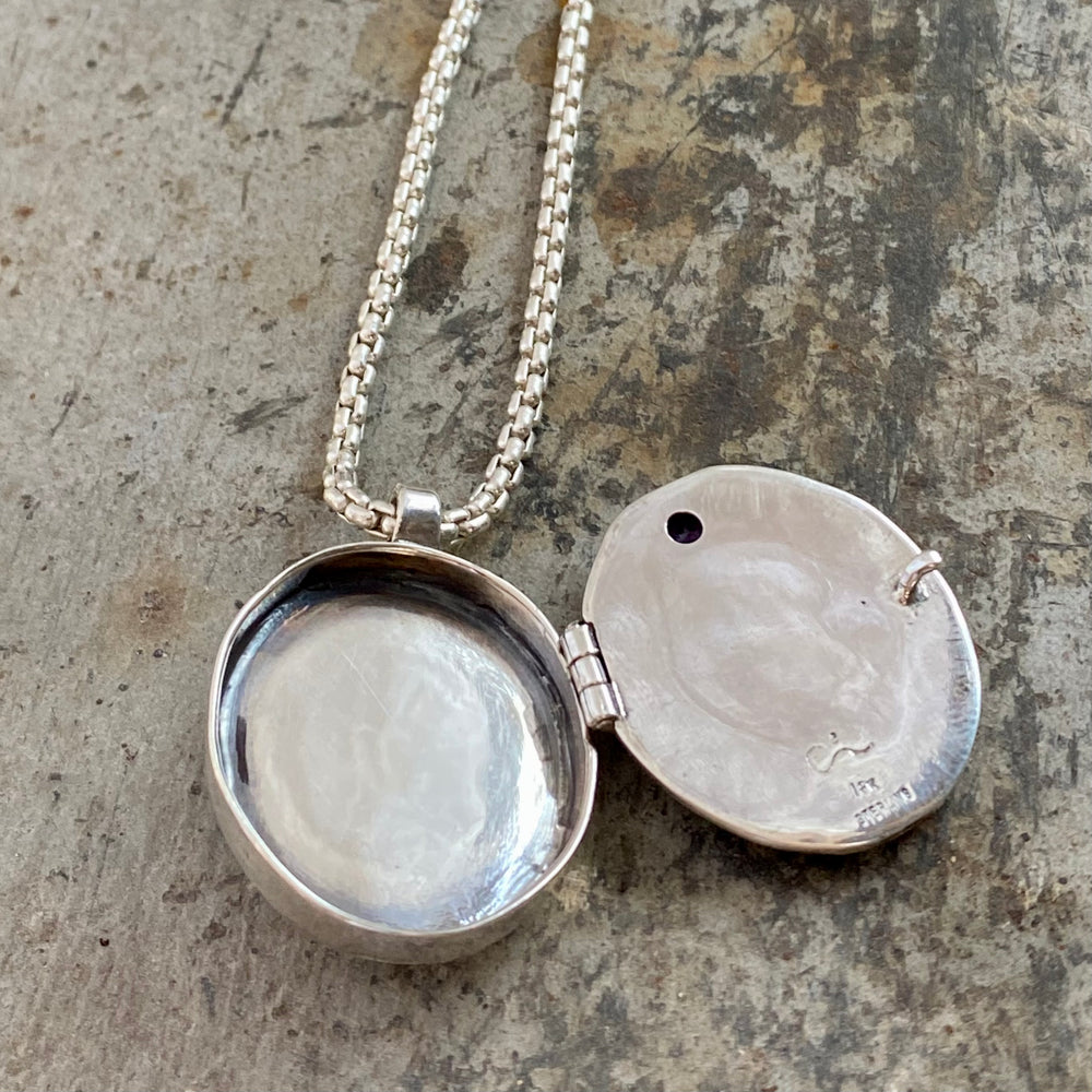 Little mouse with flower sterling silver locket