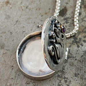 Little mouse with flower sterling silver locket