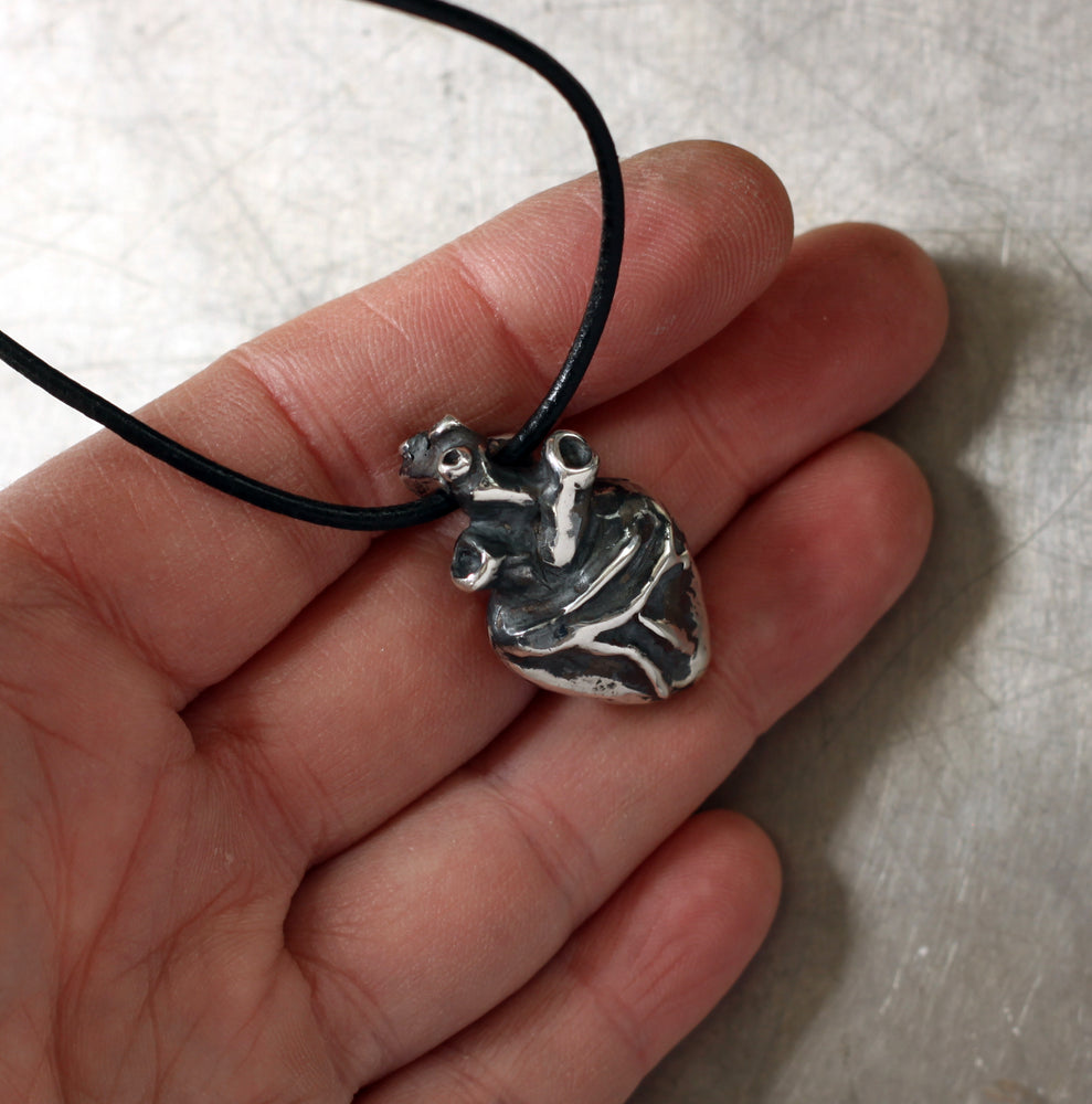 Anatomical Heart sterling silver pendant