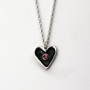 Little Heart pendant • sterling silver with        18k gold bezel set with   a natural facet ruby pendant necklace