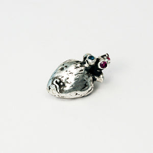 Anatomical Human Heart with rubies and sapphires in sterling silver pendant