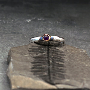 Sterling silver ring with rose cut amethyst set in 14k yellow gold