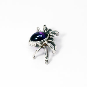 Big fat spider sterling silver brooch with amethyst