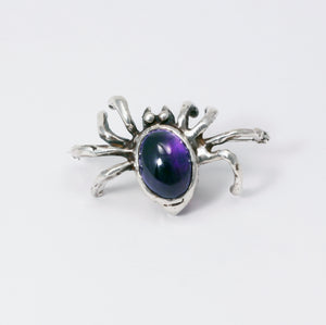 Big fat spider sterling silver brooch with amethyst