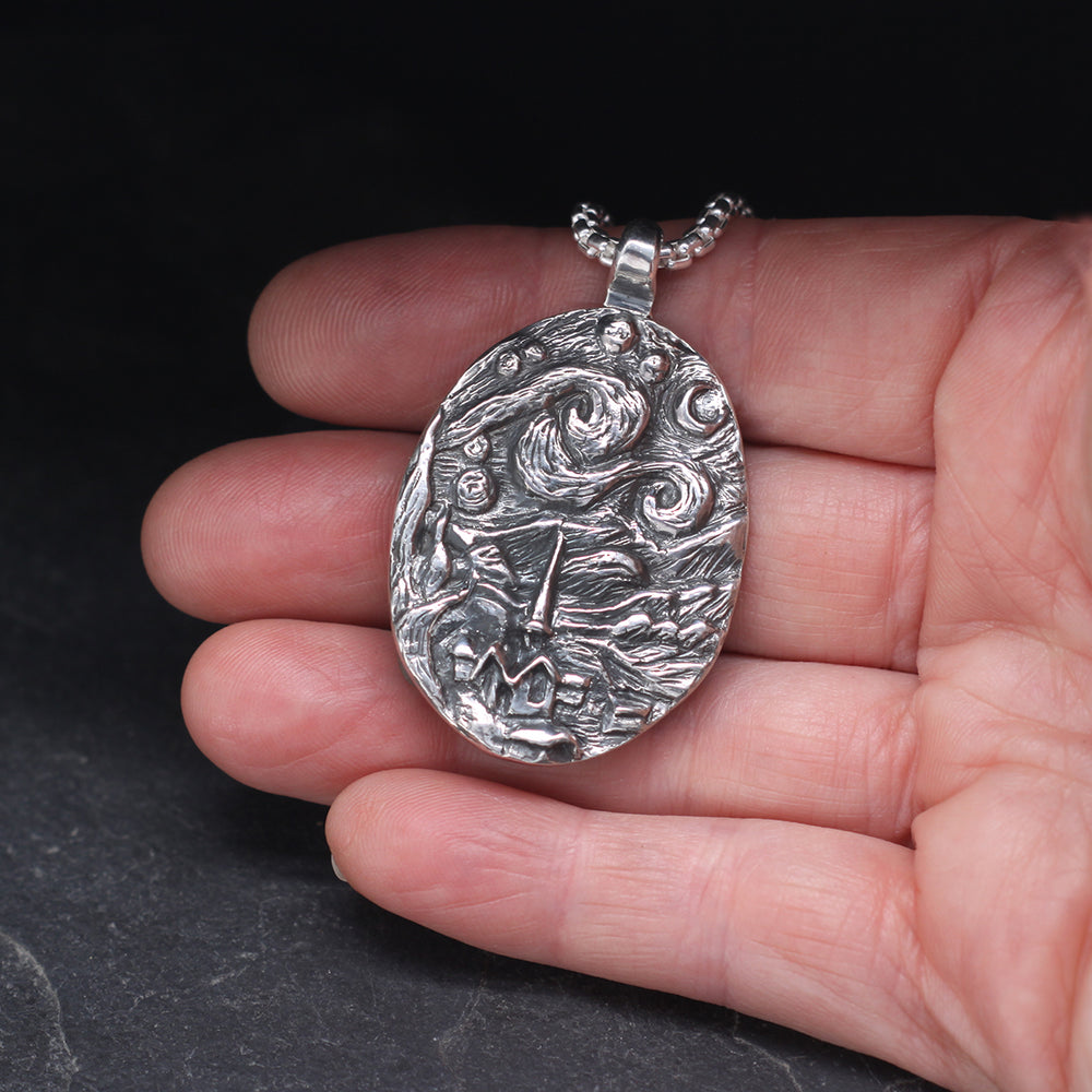 
            
                Load image into Gallery viewer, Starry Night oval sterling silver pendant necklace
            
        