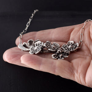 Blossoms on branch sterling silver pendant necklace