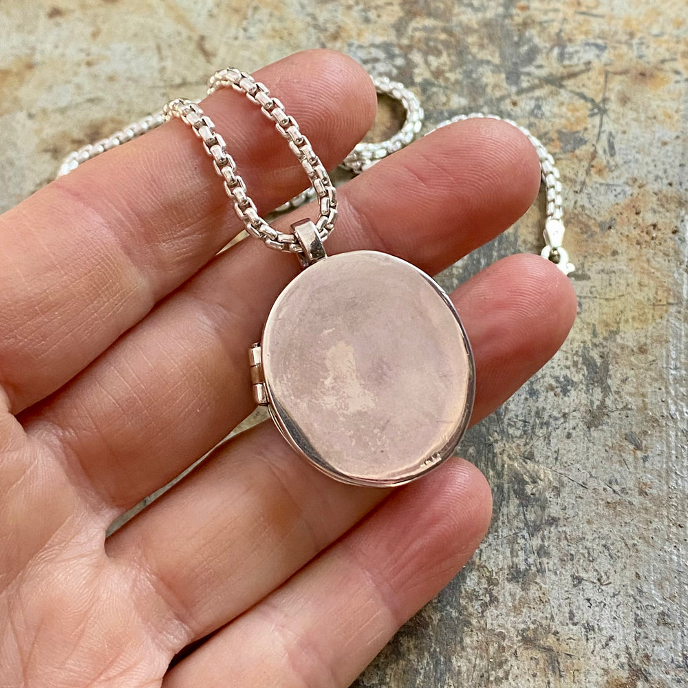 Little mouse with flower sterling silver locket