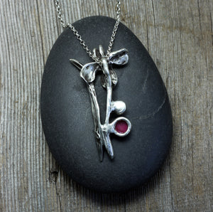 Iris flower pendant necklace in sterling silver