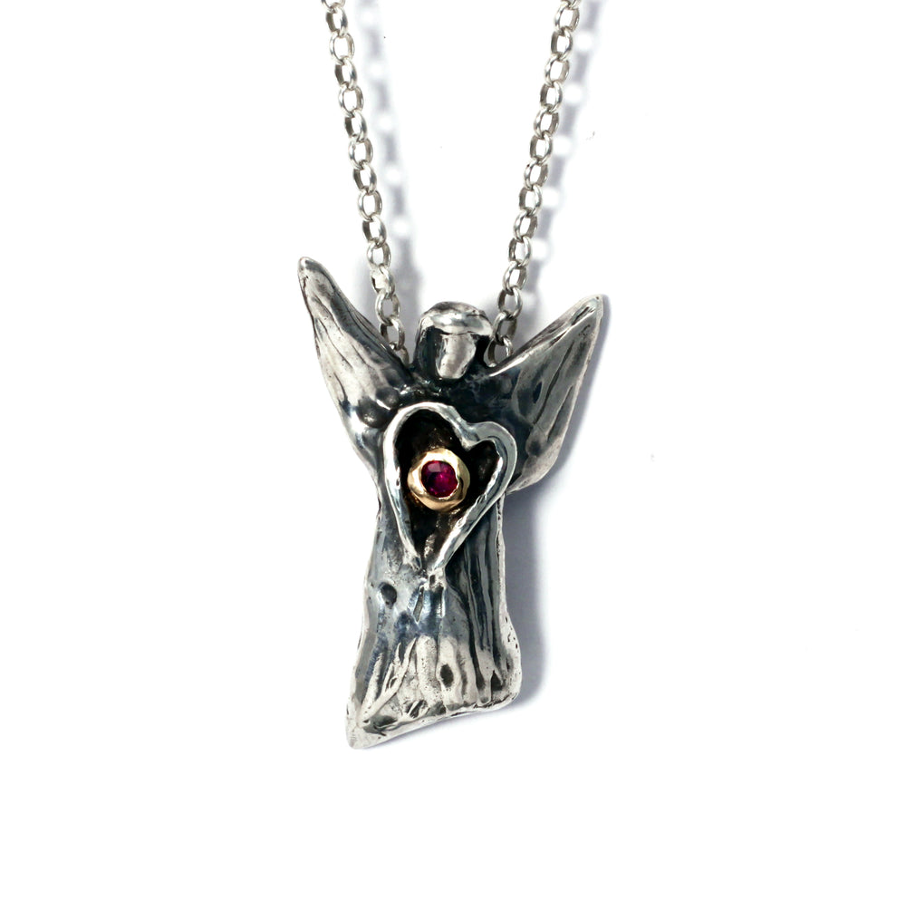 
            
                Load image into Gallery viewer, Angel Heart with ruby - sterling silver and 18 karat yellow gold
            
        