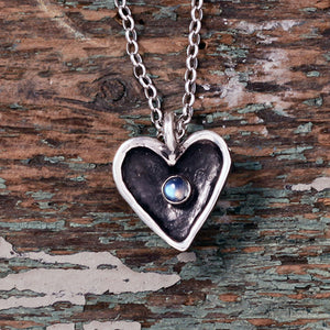 Little Heart in sterling silver pendant with rainbow moonstone