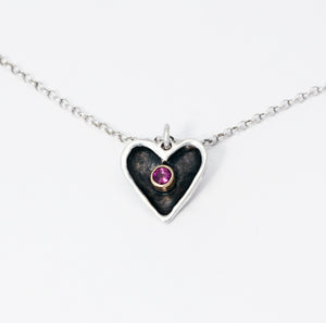 Little Heart pendant • sterling silver with        18k gold bezel set with   a natural facet ruby pendant necklace