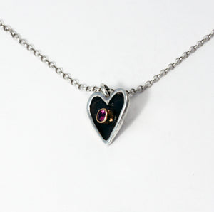 Little Heart pendant • sterling silver with        18k gold bezel set with   a natural facet ruby pendant necklace