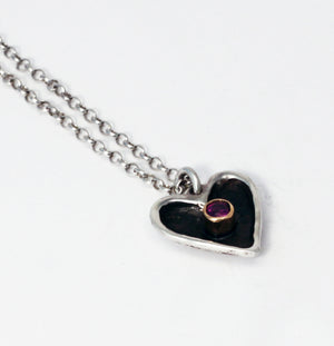 
            
                Load image into Gallery viewer, Little Heart pendant • sterling silver with        18k gold bezel set with   a natural facet ruby pendant necklace
            
        