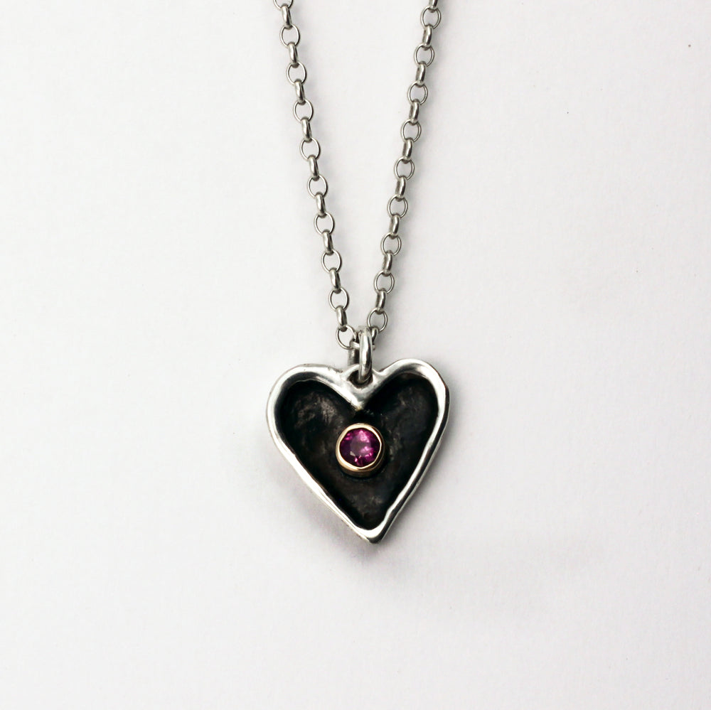Little heart sterling silver with 18k yellow gold bezel set with a natural facet ruby pendant necklace