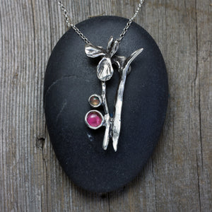 Iris flower pendant necklace in sterling silver