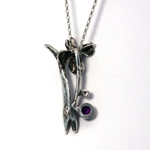 Iris sterling silver pendant set with pink tourmaline and amethyst